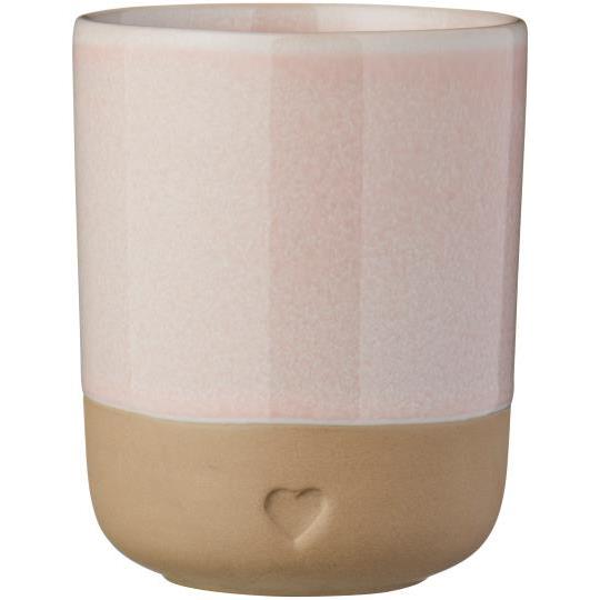 Krus uden hank - Heart - Mat brunt ler m. rosa kant